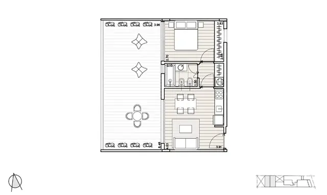Plano 3 Ambientes + Terraza
